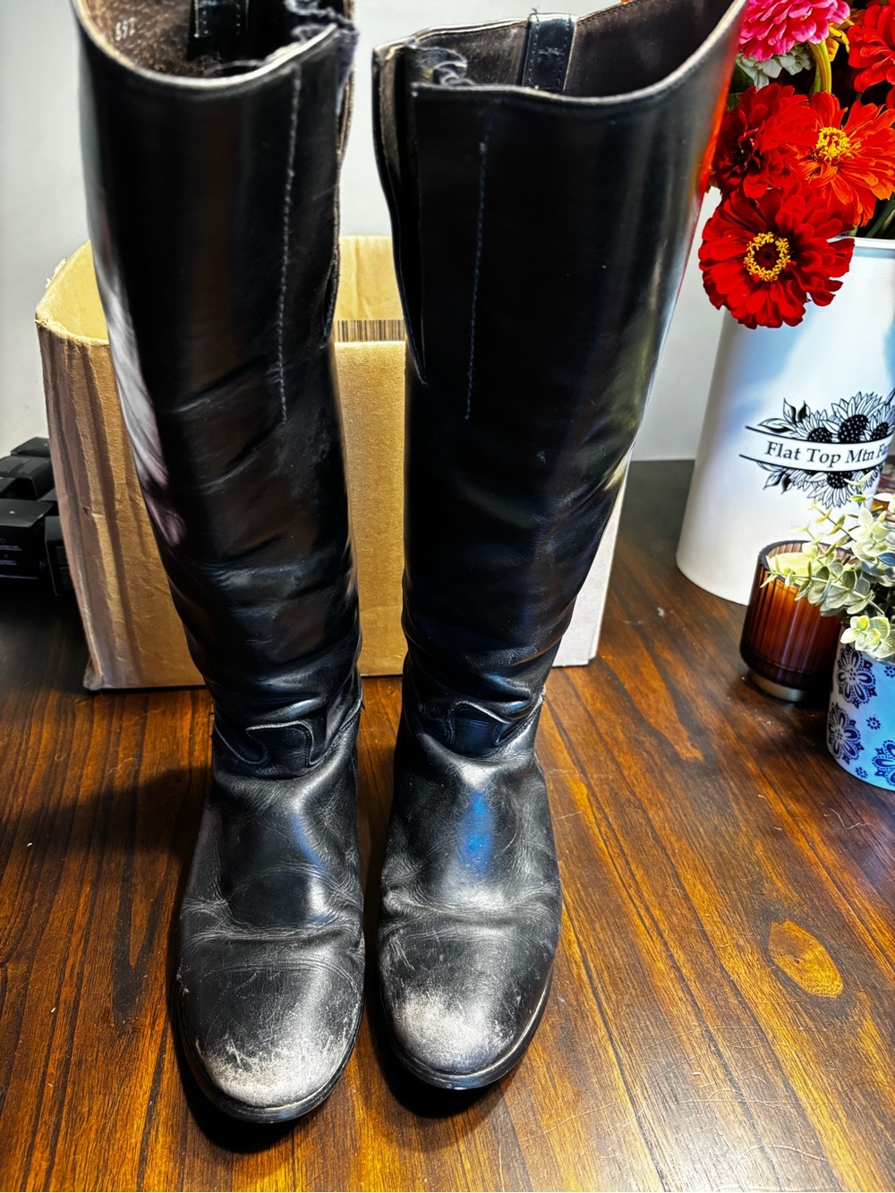 Classic Tall Leather Riding Boots - Black